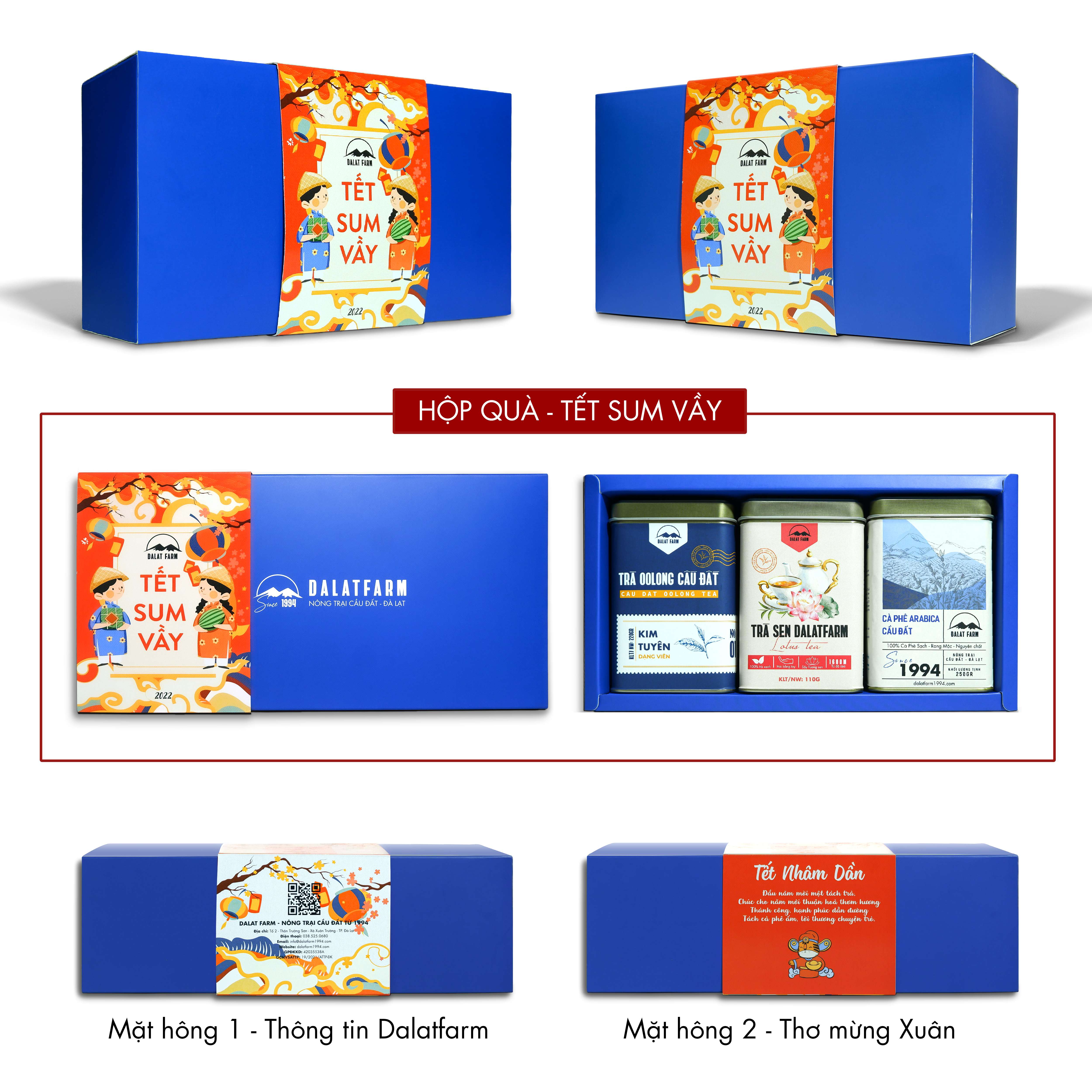 Hộp Quà Tết Vinh Hoa (Trà Oolong - Trà Sen - Mứt Vỏ Bưởi Chanh Dây - Hạt Điều Rang Muối)