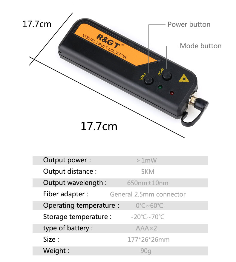 Bút Dò Lỗi Sợi Quang FTTH RGT TM-18 Công Suất 1/10/20/30mW Tia Laser Đỏ Cho Phép Đo Các Khoảng Cách Từ 5-10-20-30KM - Hàng Chính Hãng