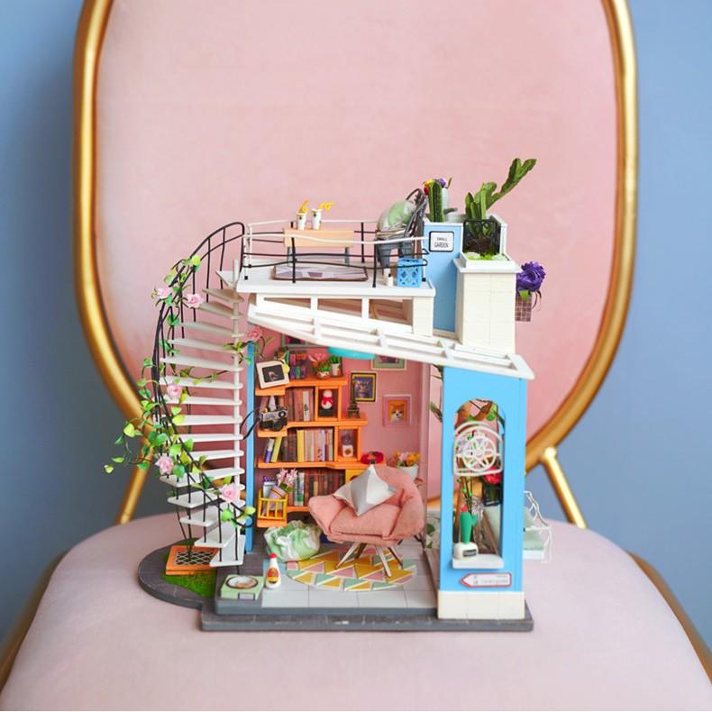  Đồ chơi Lắp ráp gỗ 3D Mô hình nhà DIY Doll House Dora's Loft DG12 Kèm Đèn LED