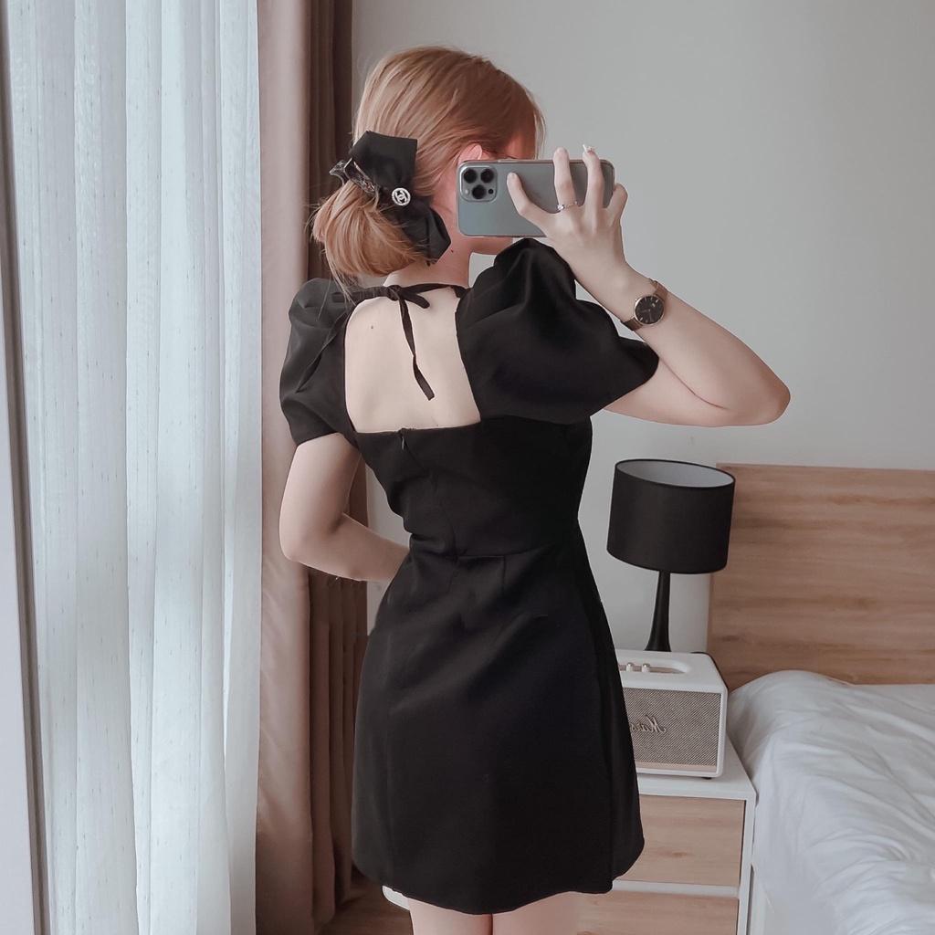Đầm cổ vuông tay ngắn váy dự tiệc chữ A tay bồng HIJUNE VD06