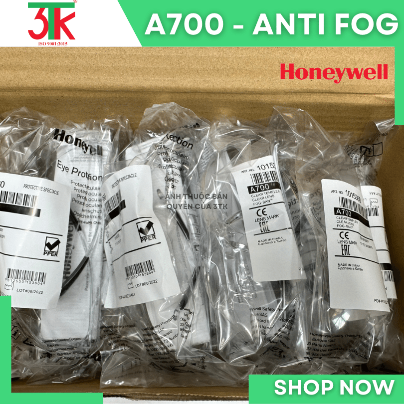 Kính Honeywell A700  Anti Fog màu trắng chống bụi, chống tia UV, chống lóa, chống trầy xước