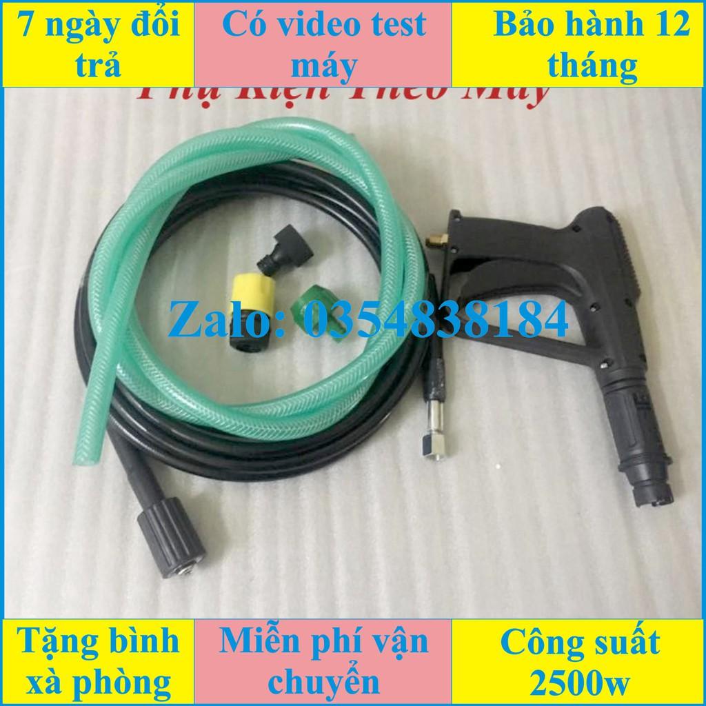Máy bơm xịt rửa xe áp lực cao T10 có dây áp lực phun dài 7m, báng súg phun dài nửa mét, đầu phun, bình chứa xà phòng