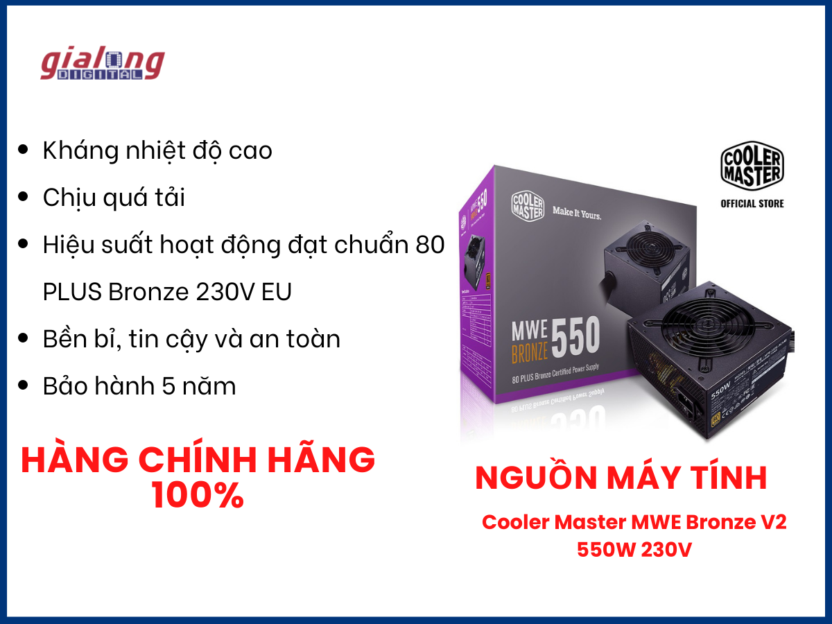 Nguồn máy tính Cooler Master MWE Bronze V2 550W 230V - Hàng chính hãng