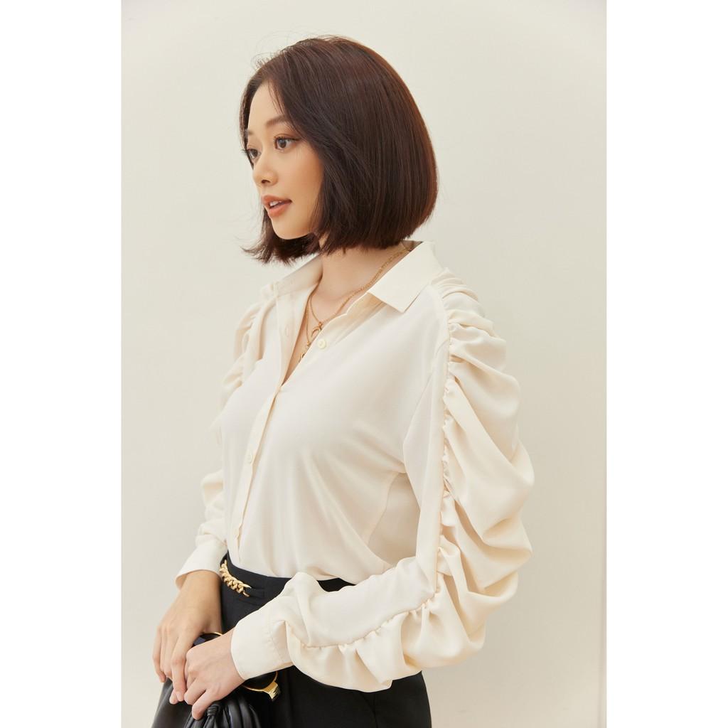 Áo Sơ Mi Tay Phồng Xếp Ly Màu Kem EDINI - SM221