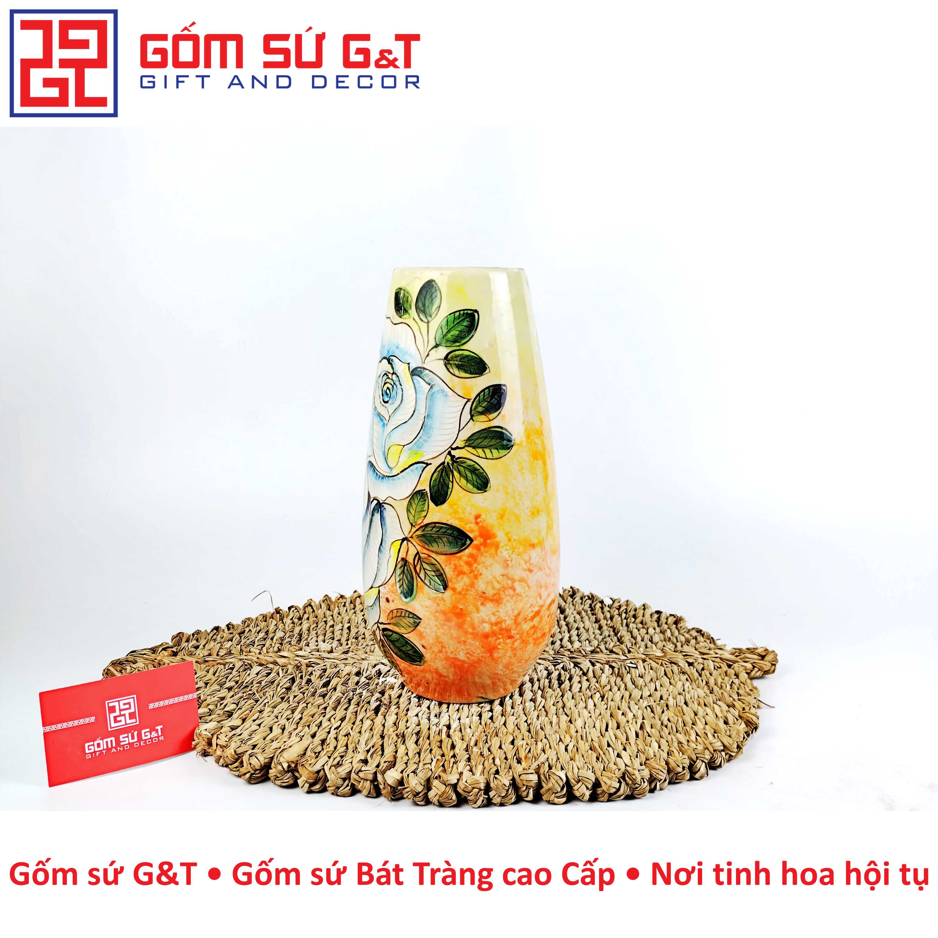 Lọ hoa bom miệng rộng hoa hồng Gốm Sứ G&T