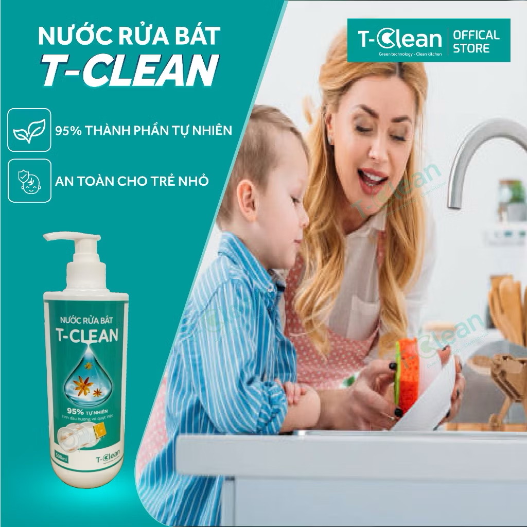Nước Rửa Chén T-Clean 500ml Siêu Sạch - Tp Thiên Nhiên - Không Làm Hại Da Tay - An Toàn Trẻ Nhỏ