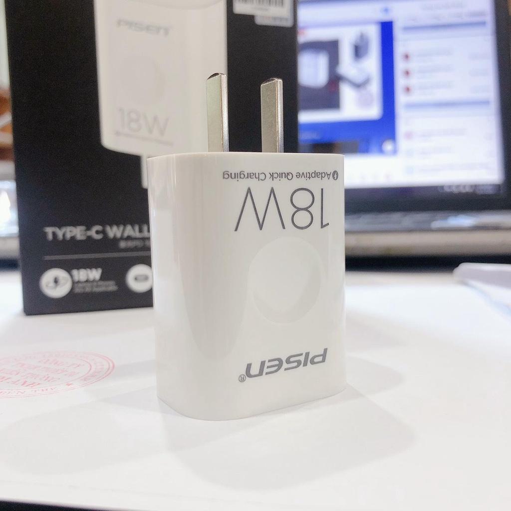 Cóc sạc nhanh Pisen Quick Type-C Wall Charger PD 3.0 18W - , Hàng chính hãng