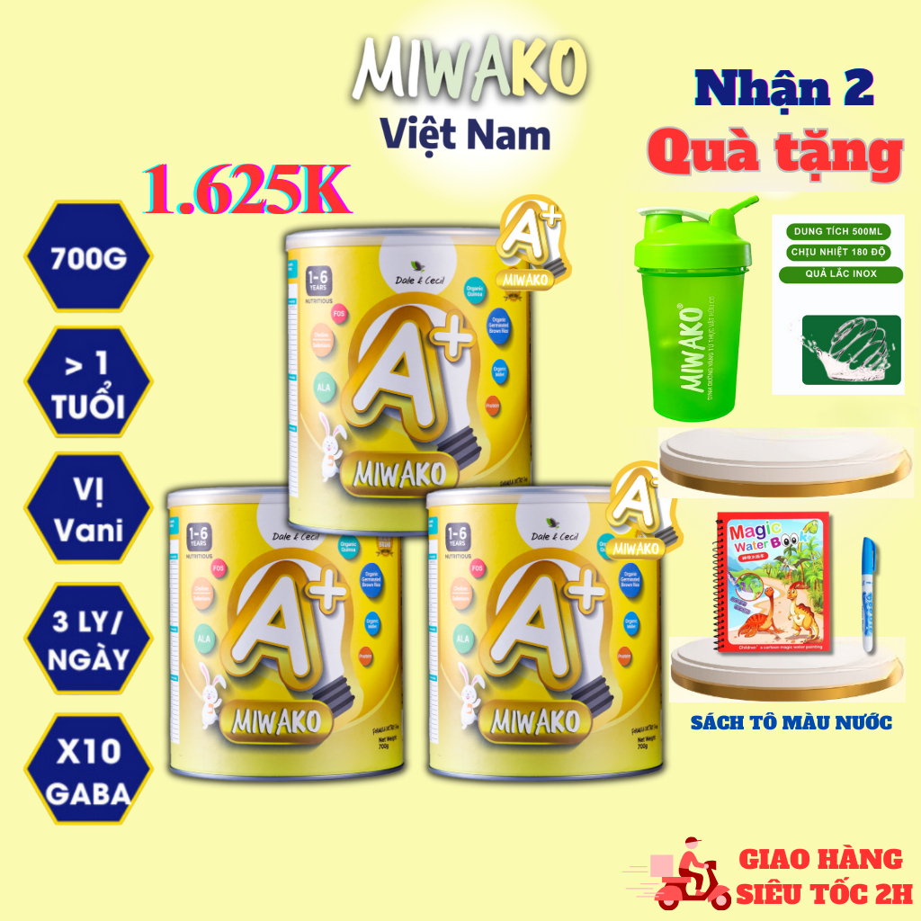 Sữa Công Thức Hạt Thực Vật Hữu Cơ MIWAKO A+ 700g Vị Vani x 3 Hộp Date 29/042025