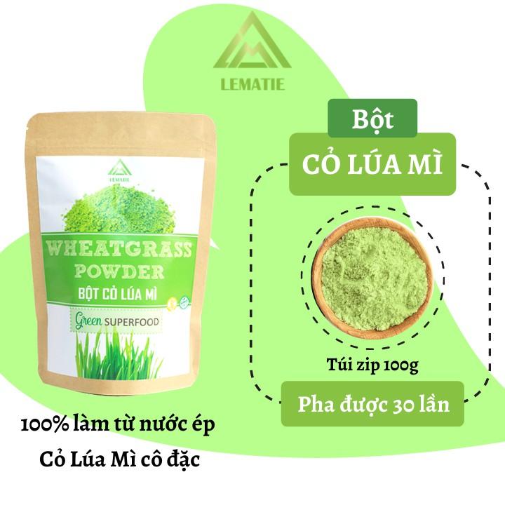 Combo 02 túi Bột cỏ lúa mì (100g) sấy lạnh nguyên chất Lematie giảm cân, detox, được kiểm nghiệm, chứng nhận ATVSTP