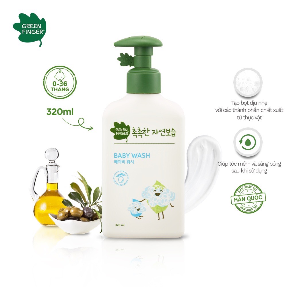 Sữa Tắm Dưỡng Ẩm Cho Bé Greenfinger ChokChok Moisture Baby Wash 320ml