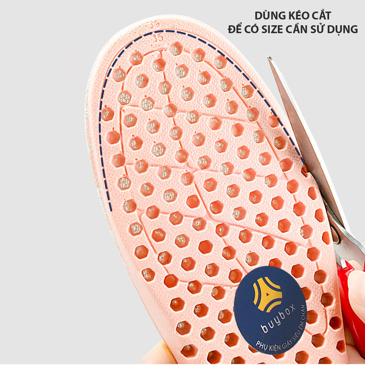 Hình ảnh Lót giày tăng chiều cao 1.5cm, 2.5cm, 3cm với đế cao su dẻo cấu trúc tổ ong thoáng khí - Màu hồng mặt vải kem - buybox - BBPK156
