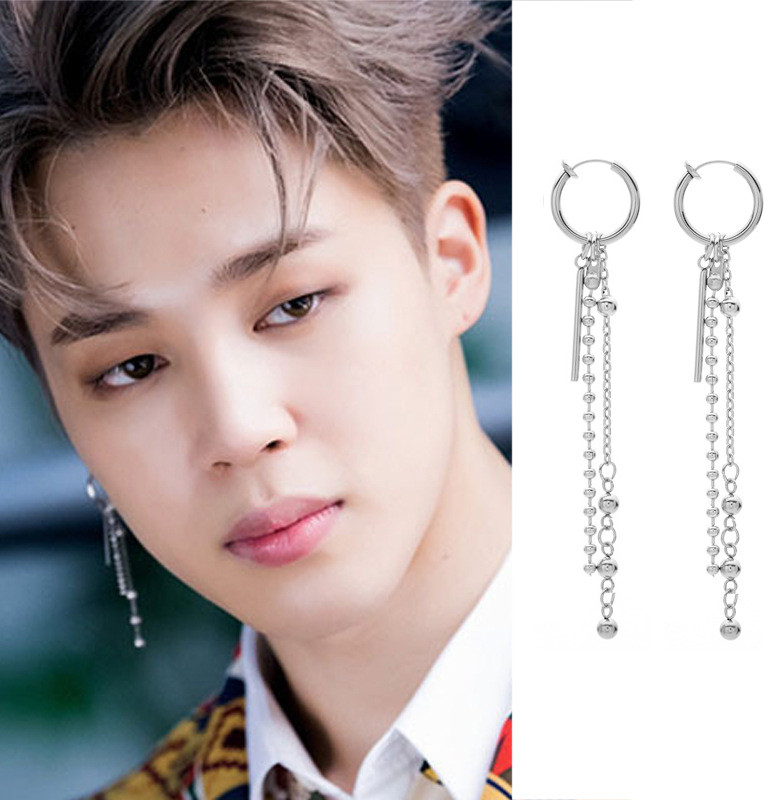 Đôi khuyên tai hịn hò song xích bi mix thanh titan ngắn