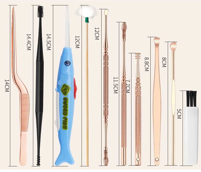 Bộ dụng cụ lấy ráy tai có đèn thông minh 10 món chuyên nghiệp