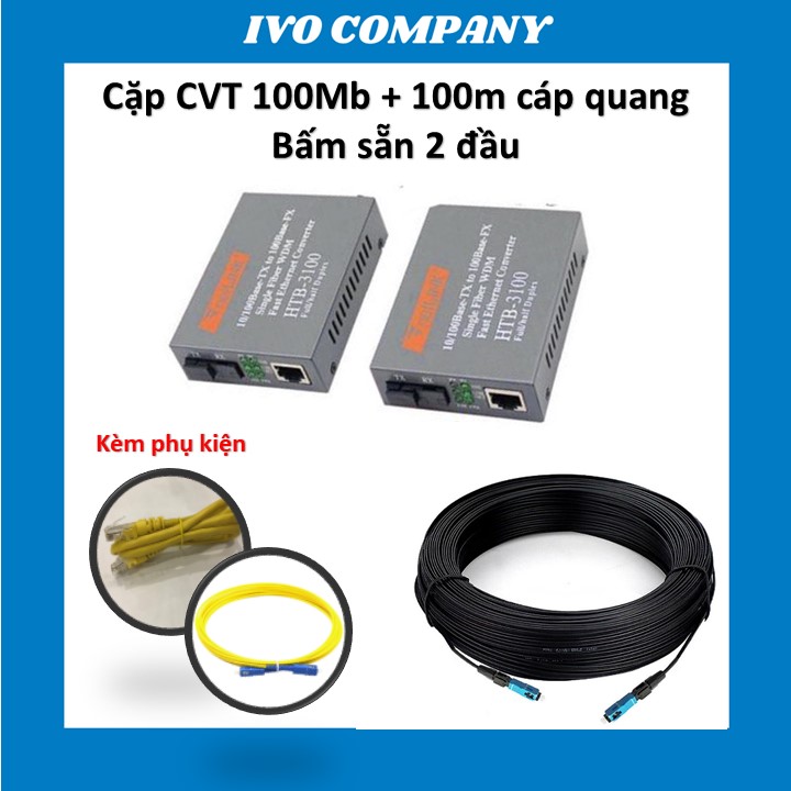 Combo 100m Cáp Quang Bấm Sẵn + Cặp Converter 100Mbps + Kèm Phụ Kiện