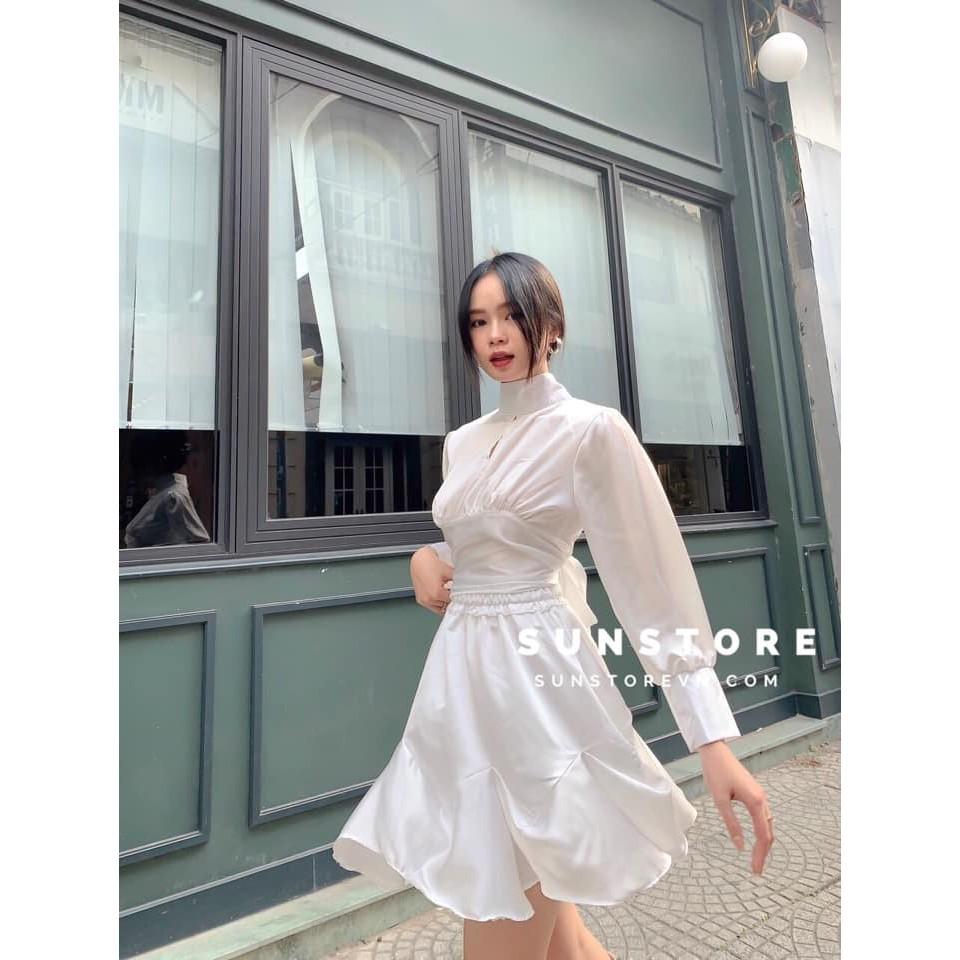 Set đồ nữ đi chơi áo tay dài khoét lưng và chân váy xòe 2 màu Oly set