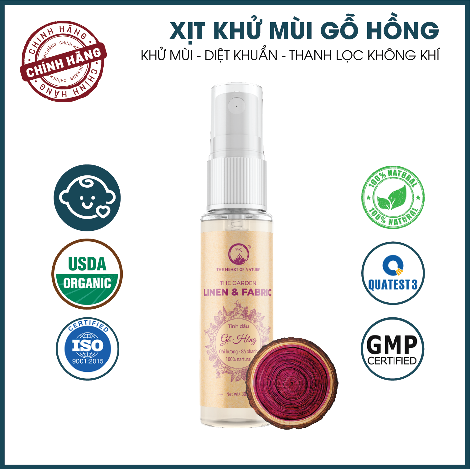 Xịt kháng khuẩn và khử mùi trên vải tinh dầu PK Dung tích 100ml - Xịt thơm quần áo, Khử mùi ẩm mốc, Khử mùi