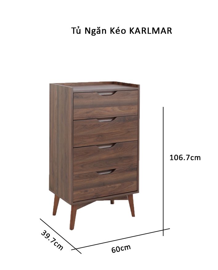 Tủ Đựng Đồ KARLMAR 4 Ngăn Kéo Màu Gỗ Phỉ Index Living Mall Nhập khẩu Thái Lan