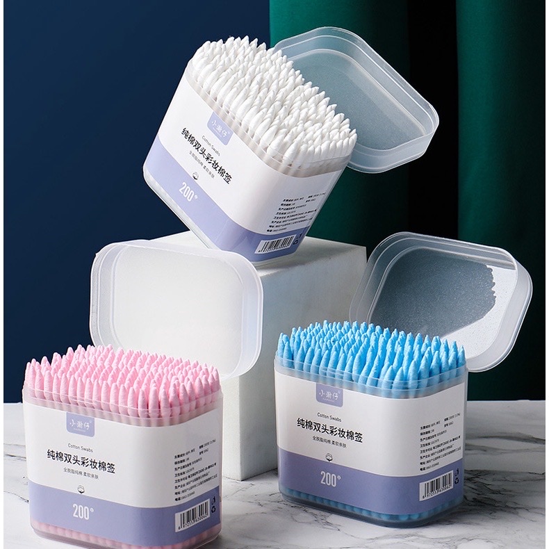 Dụng cụ làm đẹp sức khỏe  _Hộp 200c tăm bông ráy tai lớn  cao cấp với 2 đầu tăm thiết kế hình dáng khác nhau làm sạch sâu bên trong , phù hợp cho mọi người