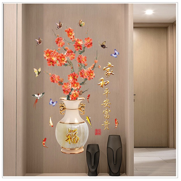 Decal Bình hoa đào 3D ngày tết Amy DH098