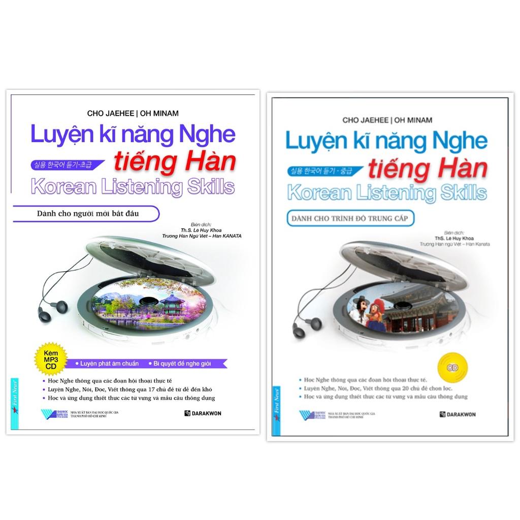 Combo Luyện Kĩ Năng Nghe Tiếng Hàn Dành Cho Người Mới Bắt Đầu + Dành Cho Trình Độ Trung Cấp (Kèm CD) - Bản Quyền