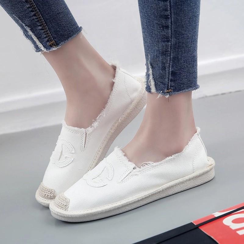 Slip on cói nữ - Giày lười vải nữ cao cấp - Vải thô 2 màu đen và trắng- Mã SP 310