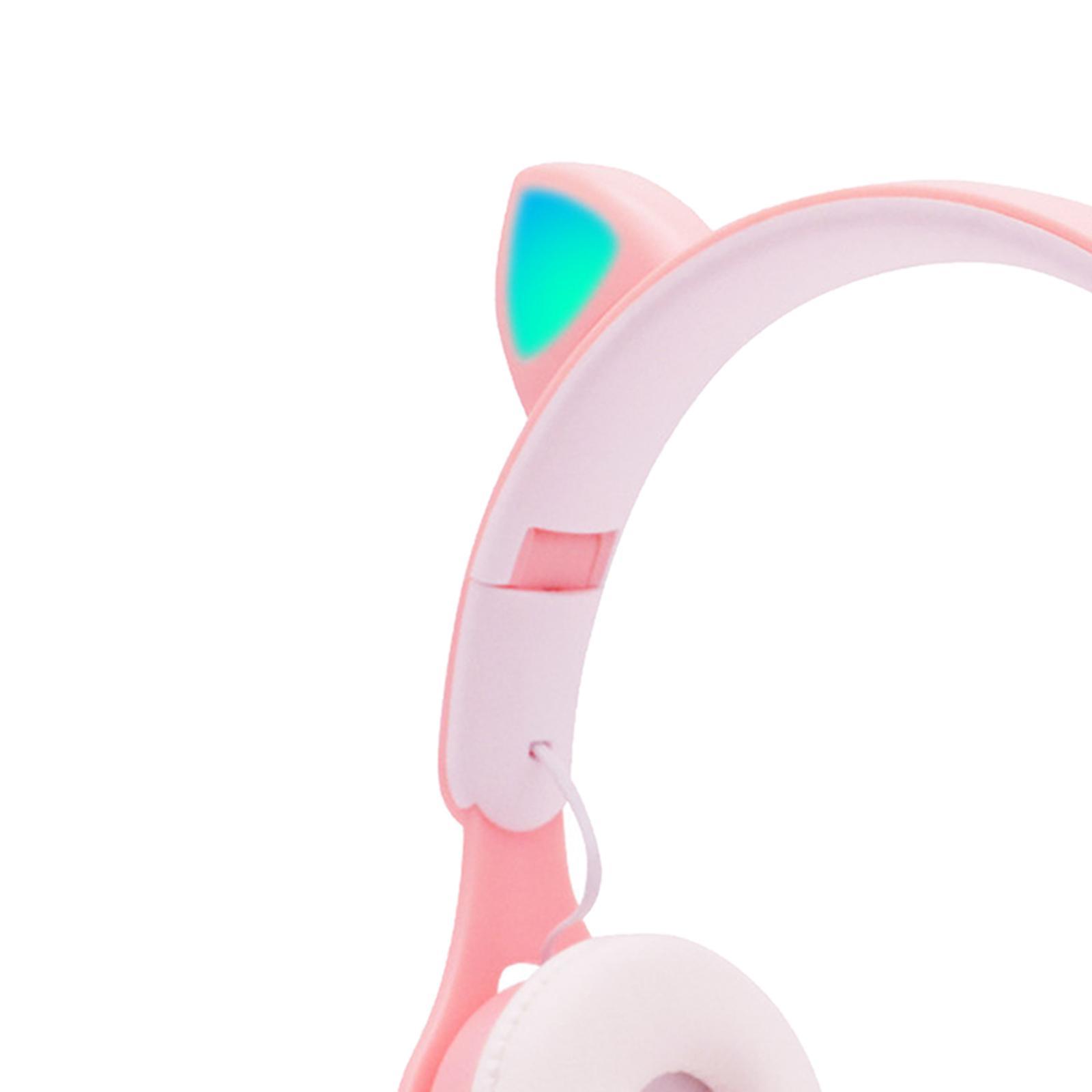 2Sets Cat Ear LED Light Up Wireless Foldable Headphones Over Ear with Mic