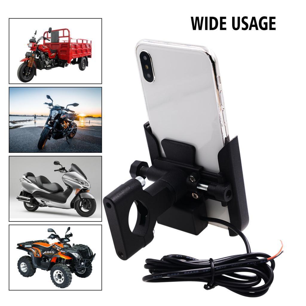 360° Universal Motorcycle Handlebar Cell Phone Mount USB Charger   Holder.