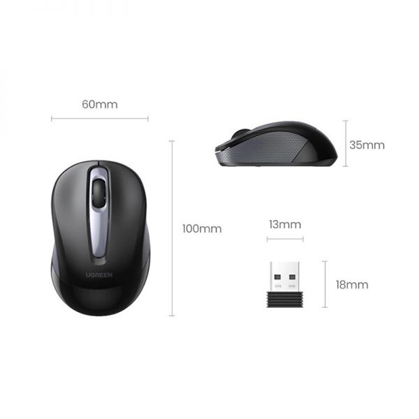 Chuột Không Dây Ugreen 90371-2400DPI 2.4G Loại Silent, Có Kèm PIN AA Nhẹ, Chắc, Bền, Không Delay Khi Sử Dụng Hàng Chính Hãng