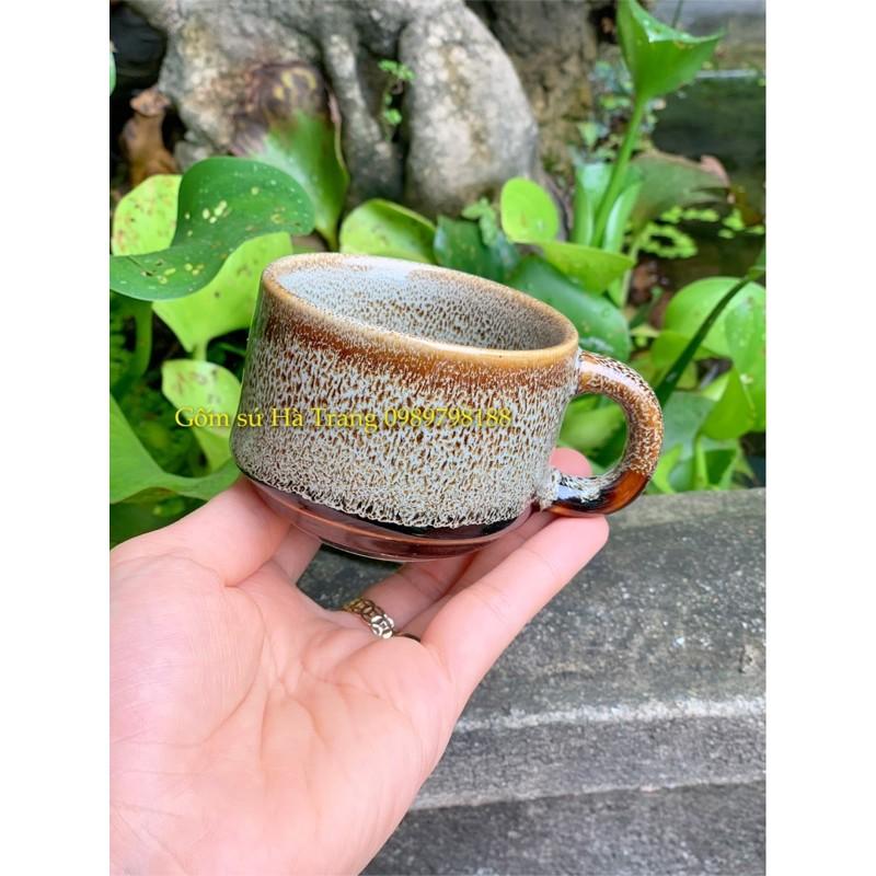 Cốc cafe nóng gốm sứ Bát Tràng cao cấp không chì men đen khắc chữ Coffee