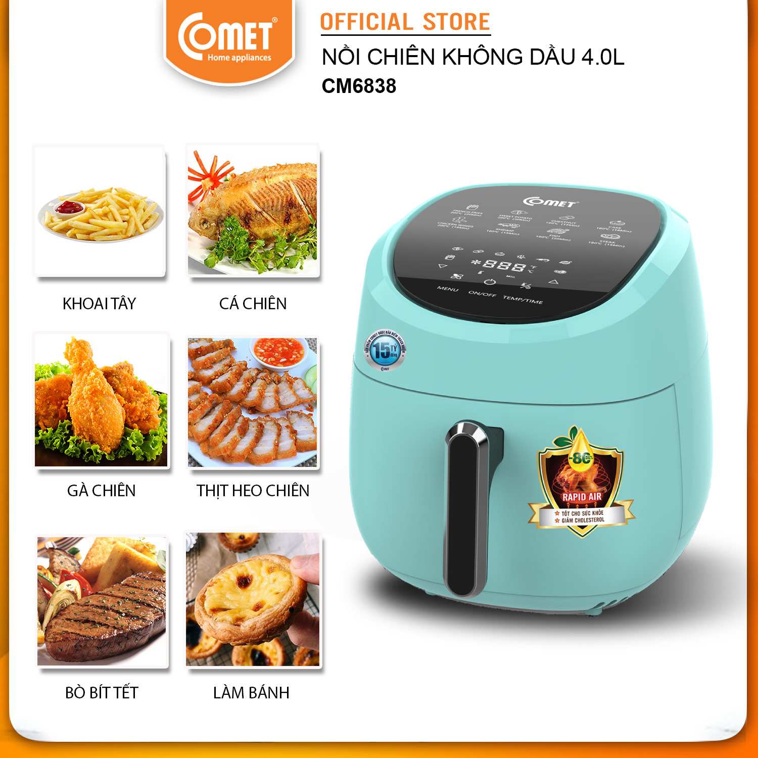 Nồi Chiên Không Dầu Điện Tử Comet CM6838 4L - Hàng Chính Hãng