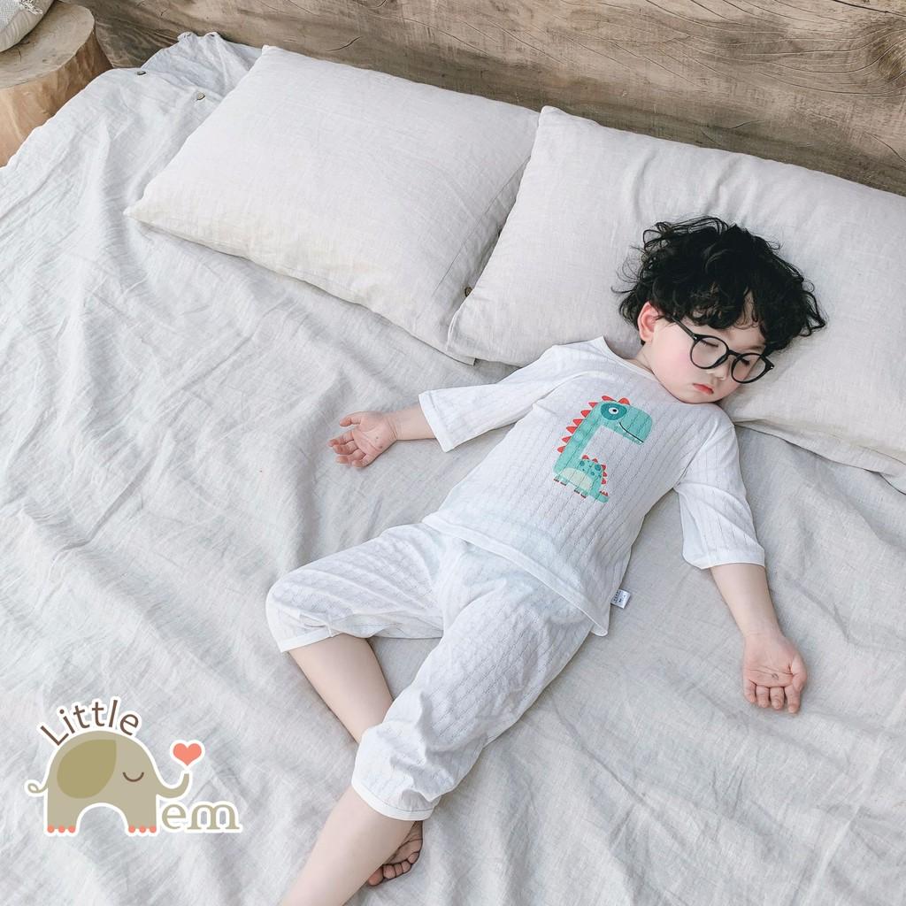 Bộ đồ bé trai/ bé gái Cotton xuất Nhật lửng _ White Cartoon