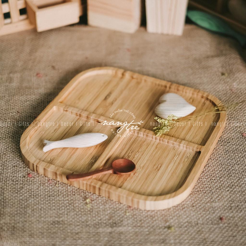 Khay gỗ tre 3 ngăn - Trang trí - Đựng thức ăn