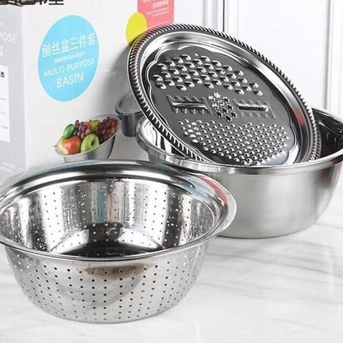 Bộ Chậu, Rổ inox kèm Nạo rau củ tiện lợi - kích thước 26x10x12cm