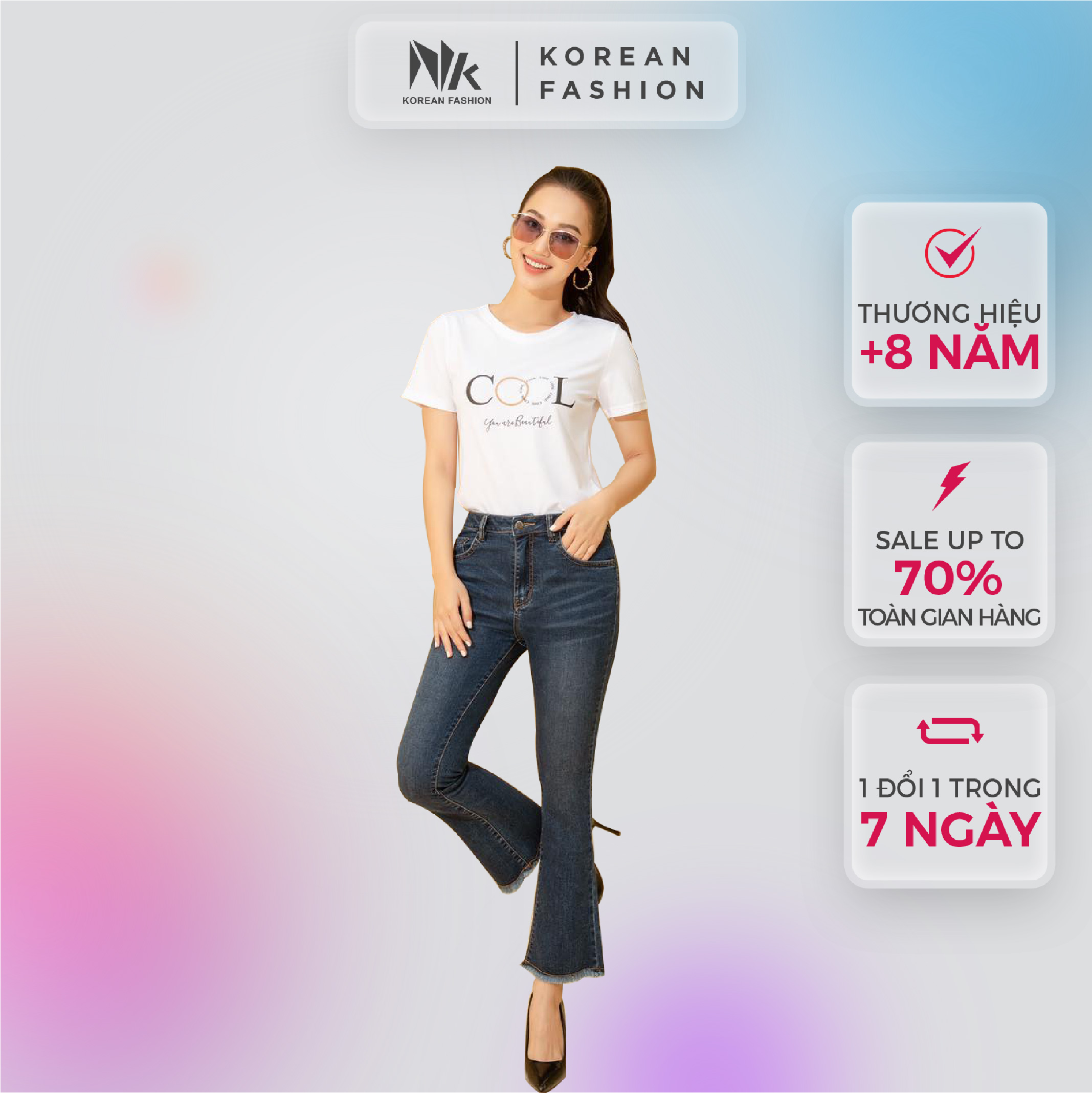 Quần Jeans Nữ Ống Loe NK FASHION Dáng Bó Ống Vảy Tua Rua NKFQU2011015