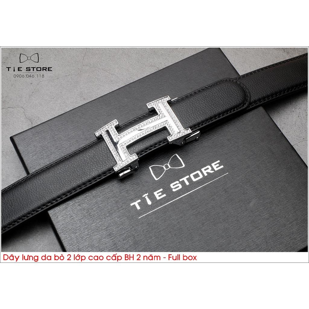Thắt Lưng Nam Da bò 2 lớp, dây lưng công sở cao cấp BH 2 năm Full box - Mặt liền khóa tự động chữ H