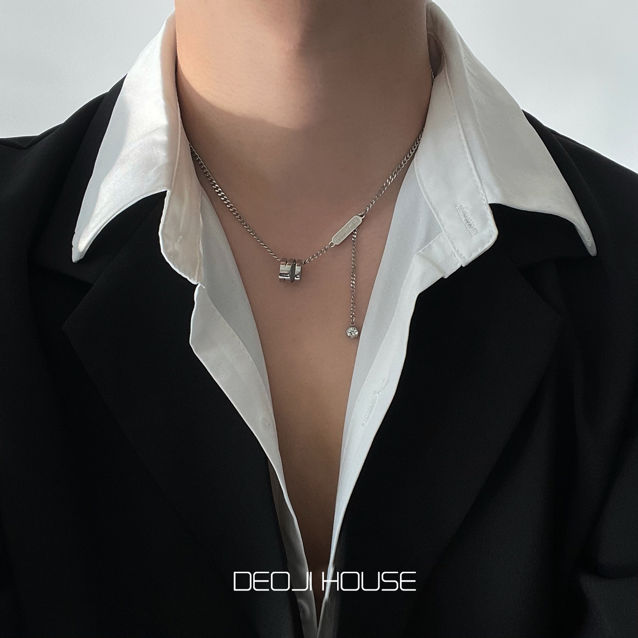 Dây chuyền nam Deoji. Phiên bản 2022. Mặt 3 vòng tròn tinh tế bằng Titan không gỉ