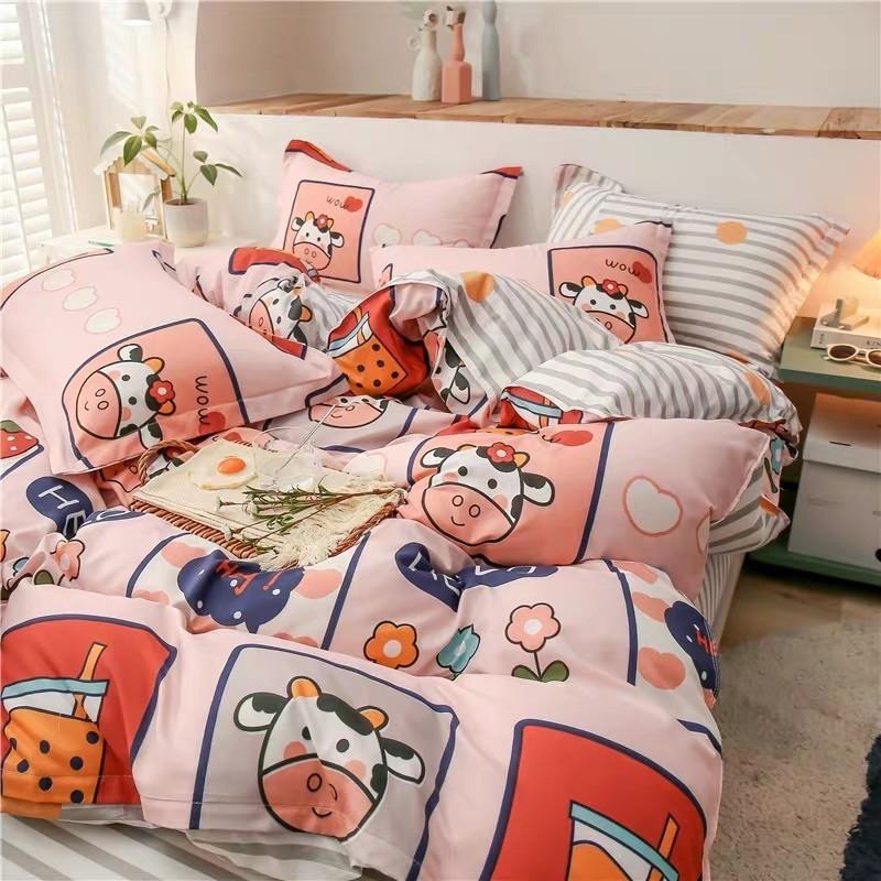 Bộ Chăn Ga Gối Cotton Poly Bò Sữa Cam