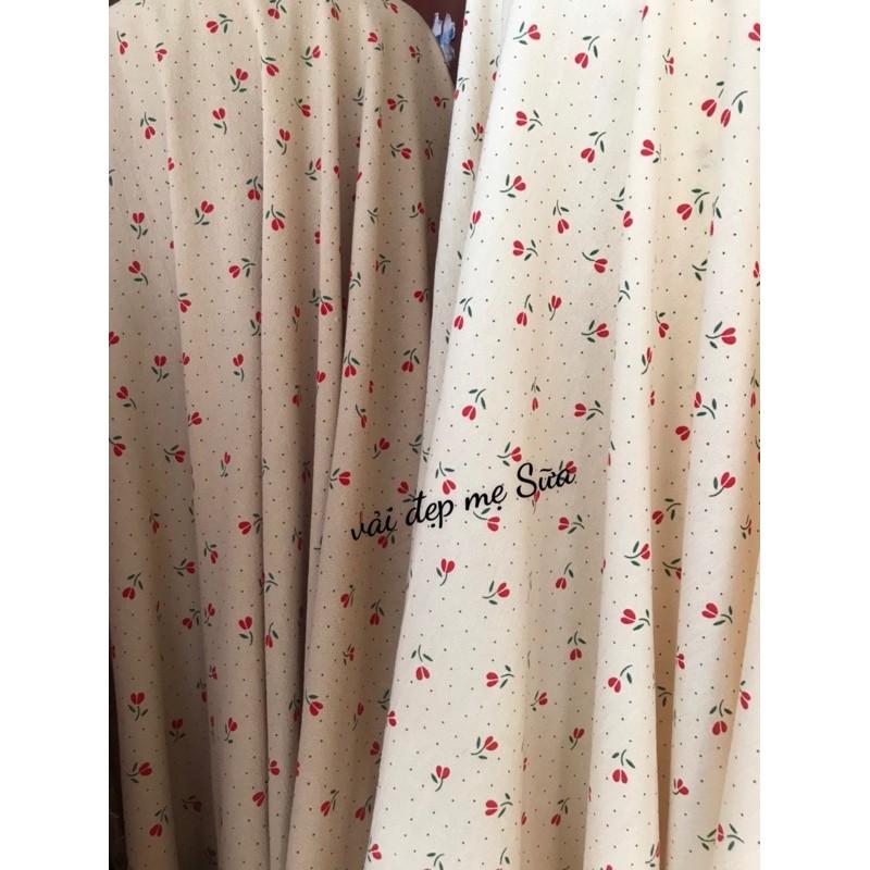 Vải thô đũi mềm mát búp hoa đỏ