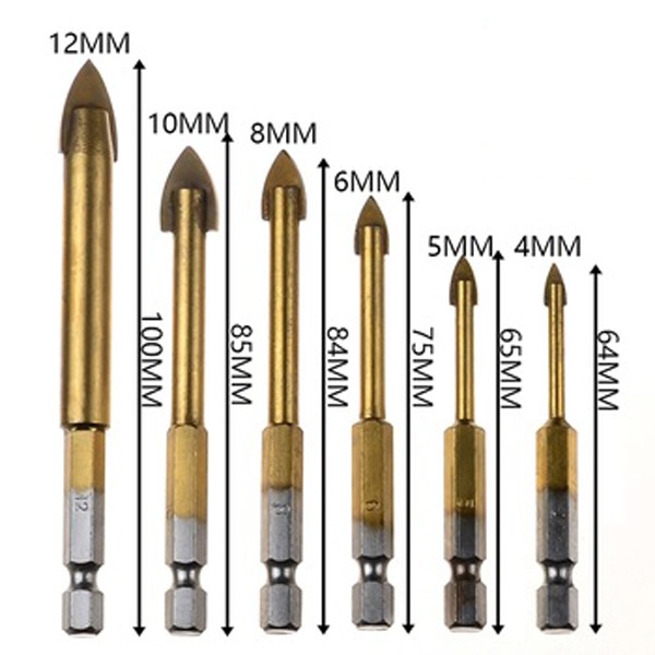 Bộ 6 mũi khoan kính, mũi khoan thủy tinh vonfram
