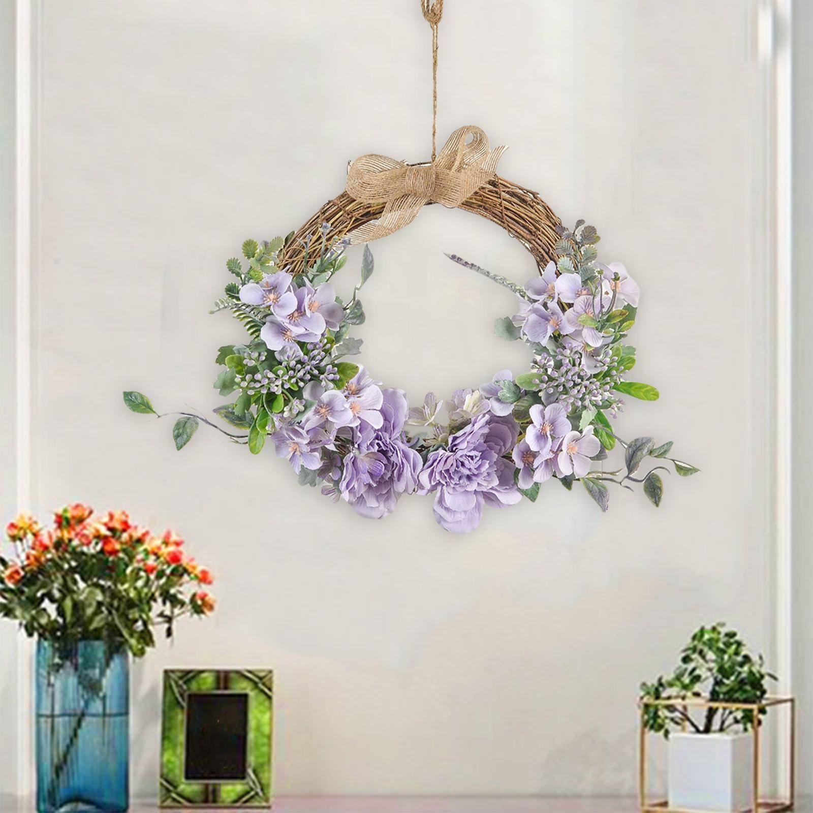 Flower Wreath Rattan Hoop Door Wall Hanging Garden Party Decor Ornament