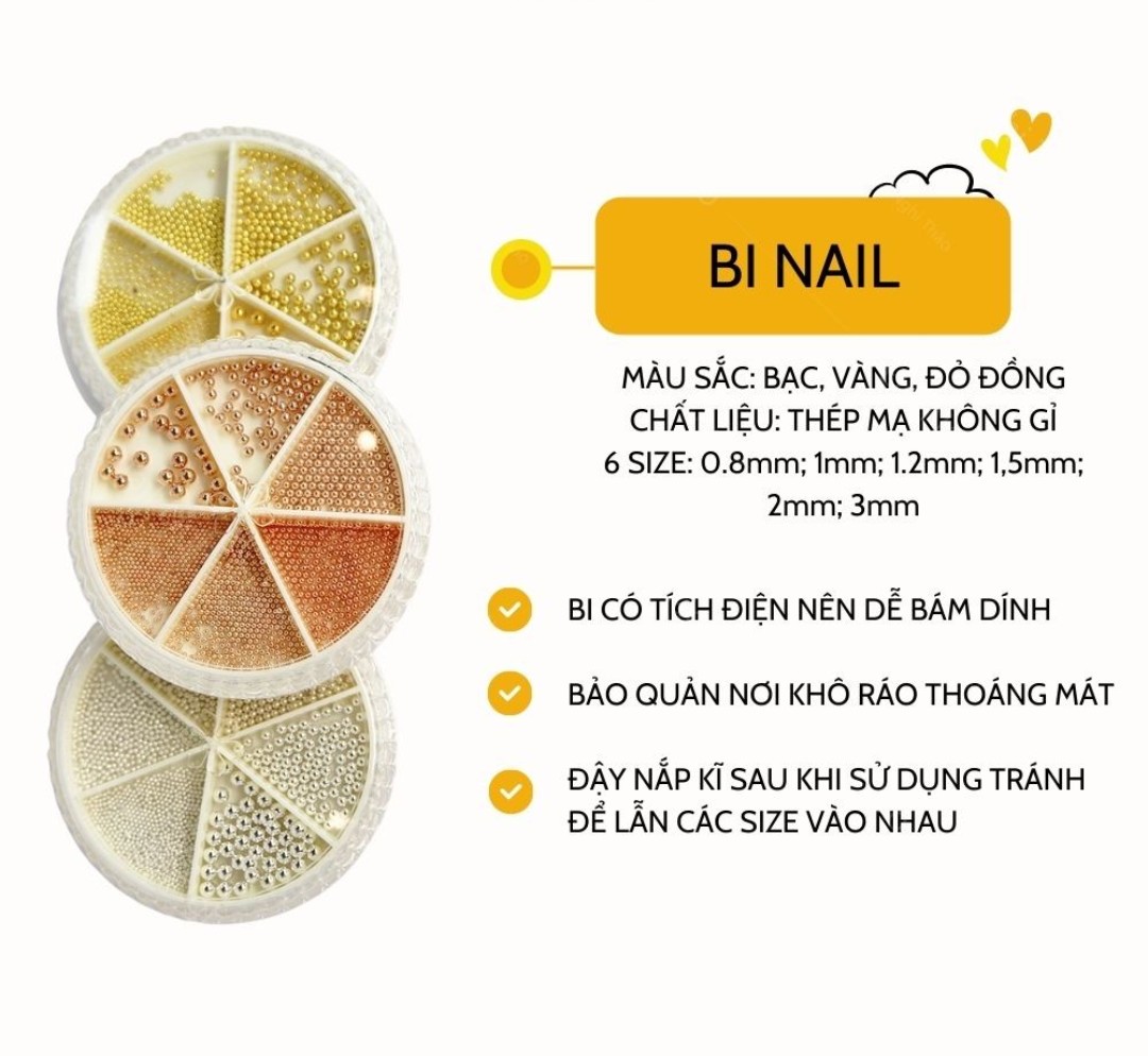 Set Bi Trang Trí Móng Kim Loại Khay Tròn 6 ngăn Mix Size