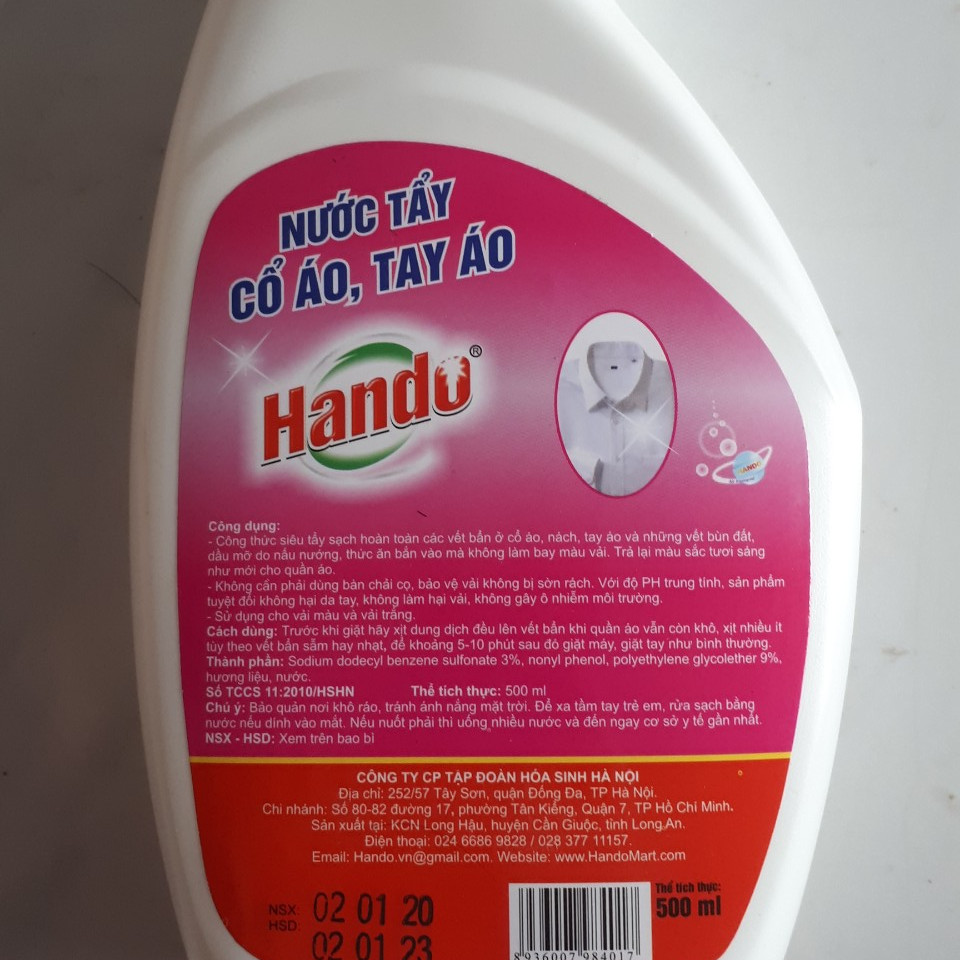 Nước tẩy cổ áo, tay áo 500ml Hando cao cấp