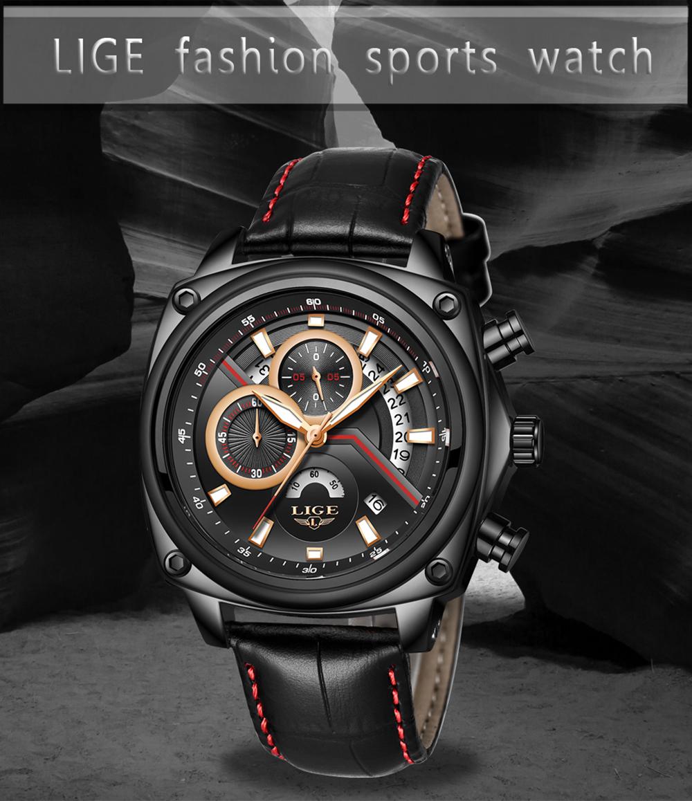  Đồng hồ nam LIGE 9891 Quartz thời trang sang trọng,thể thao  bằng da không thấm nước