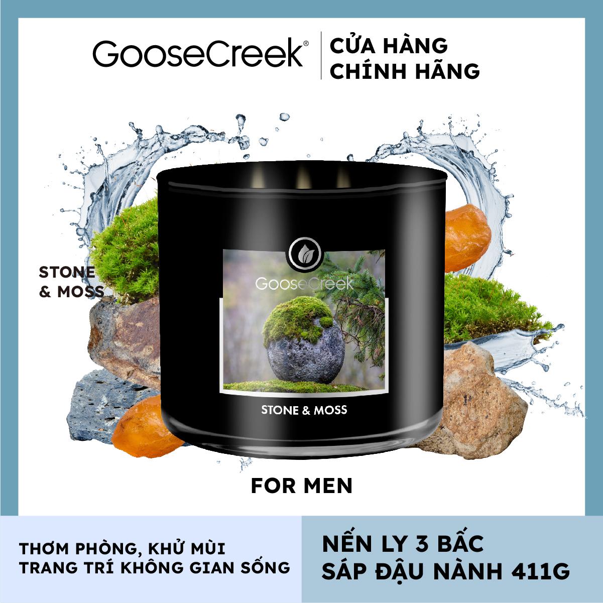 Nến ly 3 bấc sáp đậu nành For Men Goose Creek (411g) - Stone &amp; Moss