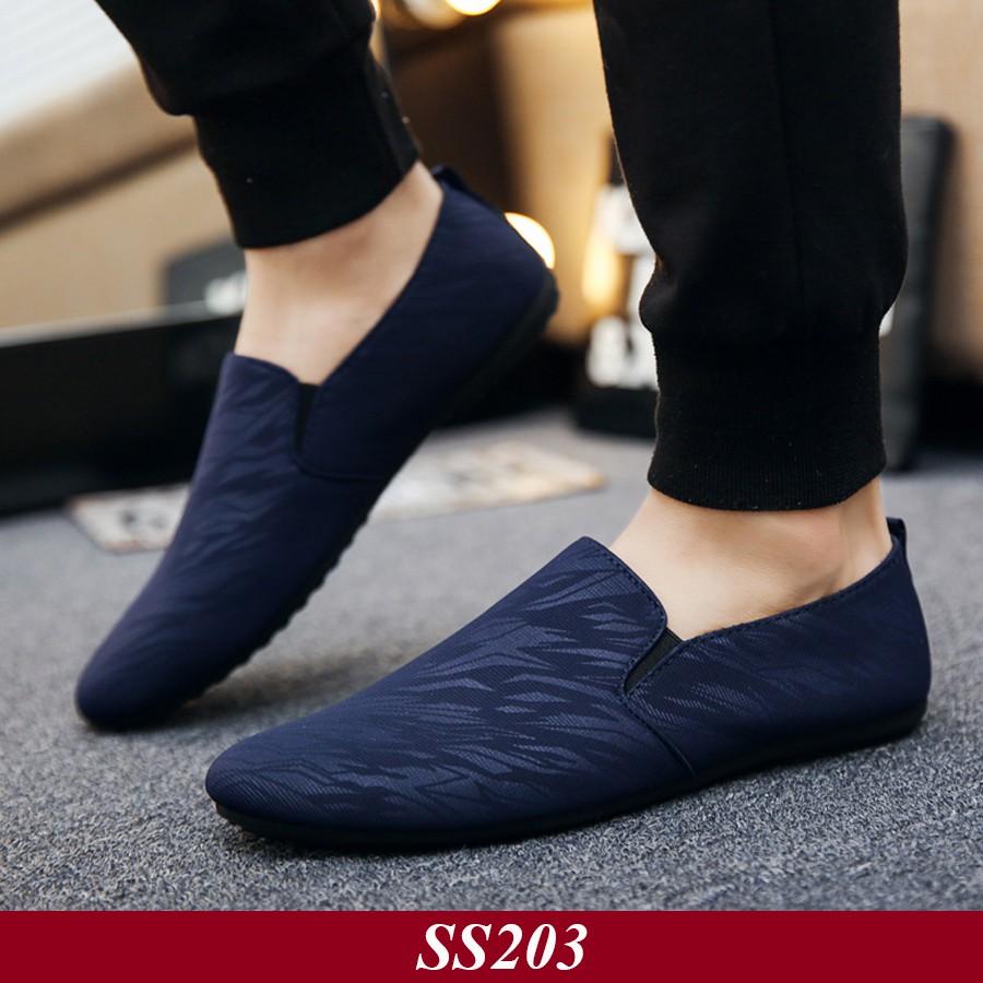 Tặng Lót Da Bò Khử Mùi Cao Cấp Giày Lười Vải Nam Hàn Quốc Giày lười vải màu Xanh SS2033