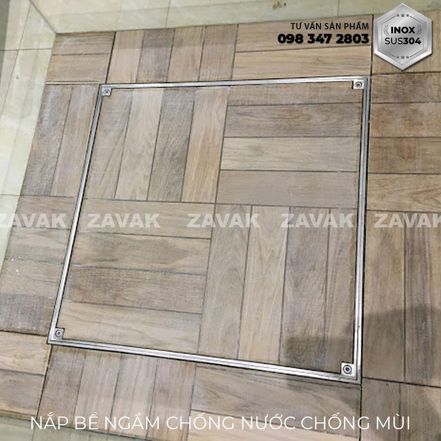 Nắp bể ngầm inox, chống nước ngăn mùi . Lát gạch âm sàn kt 60x60cm. Inox304 chống gỉ