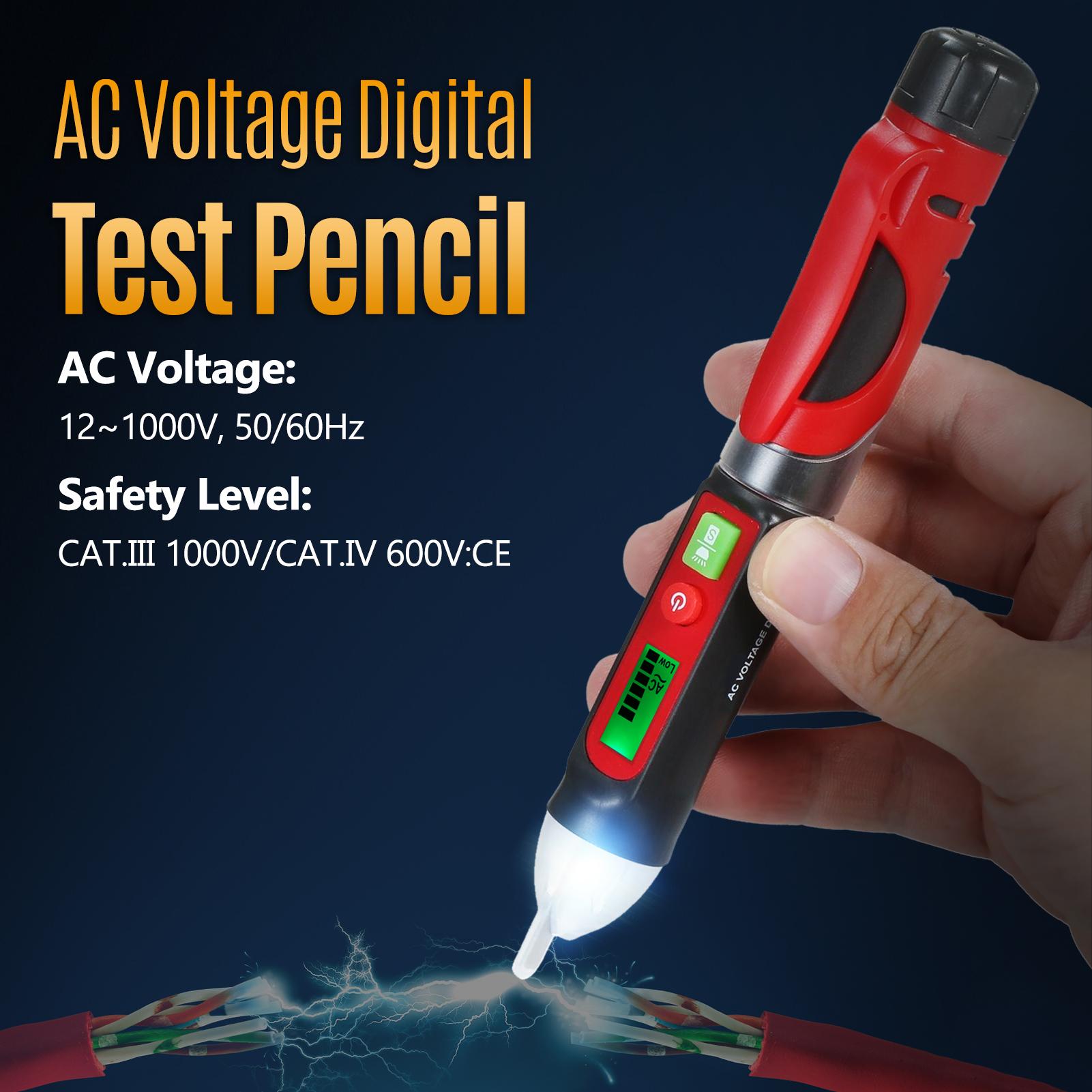 AC Voltage Detector LCD Digital Test Pencil Voltage Tester NCV Tester Electricity Detector with Flashlight Sensitivity Adjustable Sound and Light Alarm