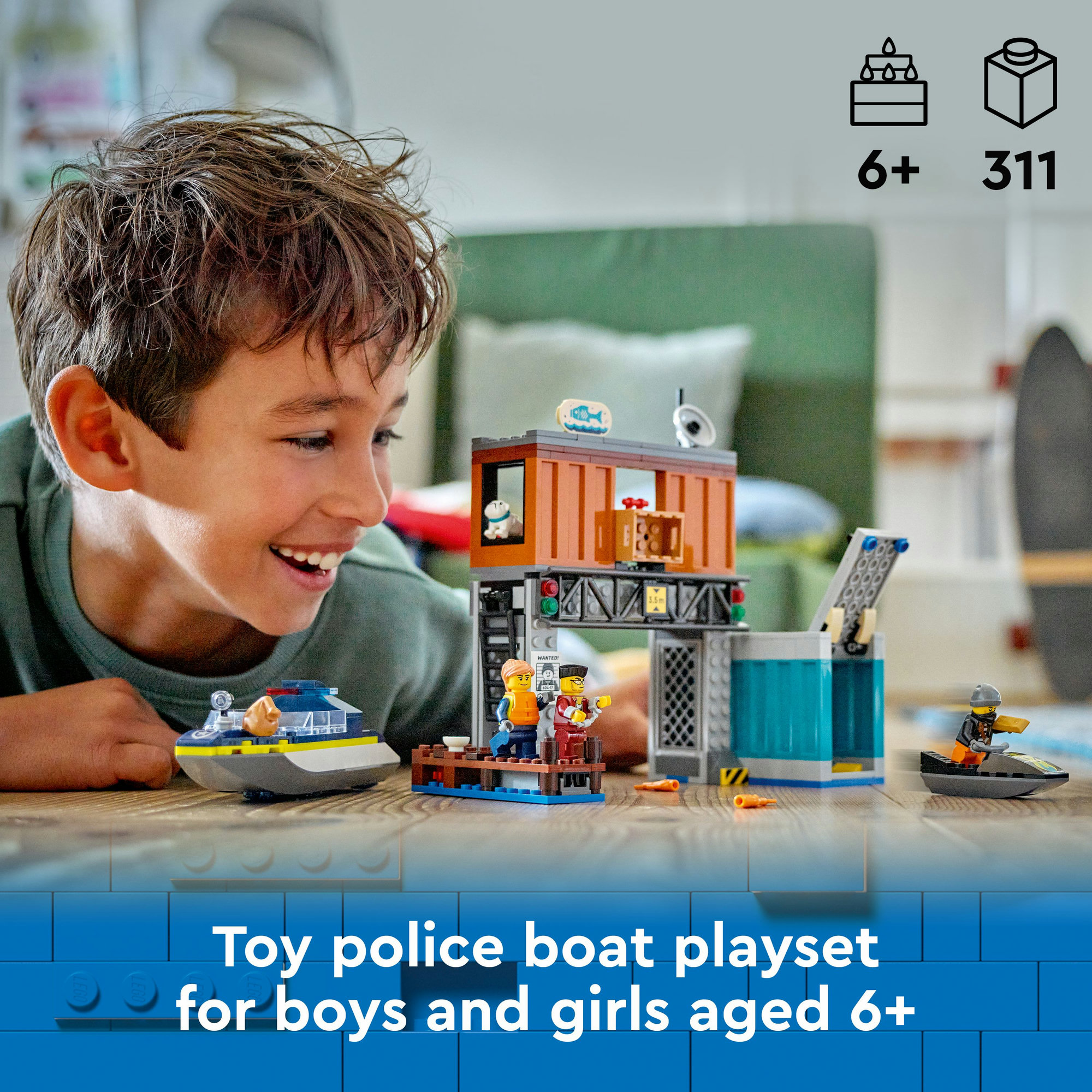 LEGO CITY 60417 Đồ chơi lắp ráp Tàu cảnh sát và hang ổ tội phạm (311 chi tiết)