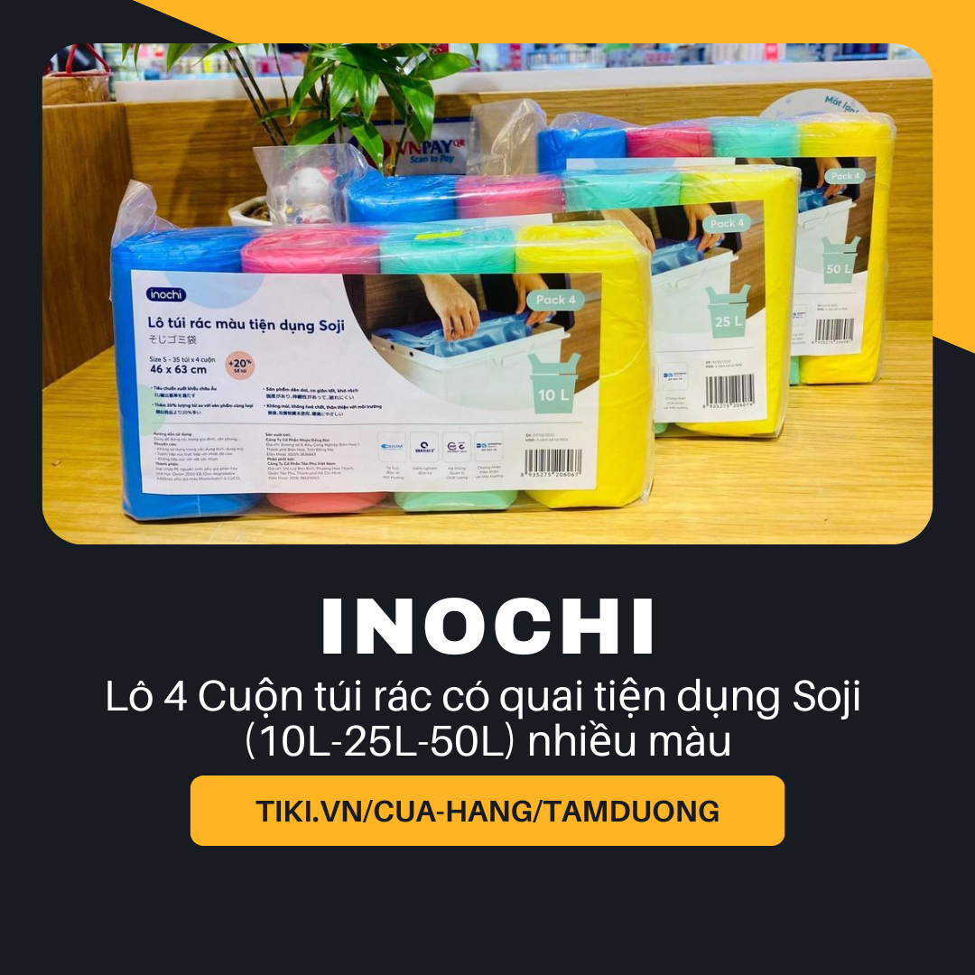 Lô 4 cuộn túi rác tiện dụng nhiều màu Inochi Soji