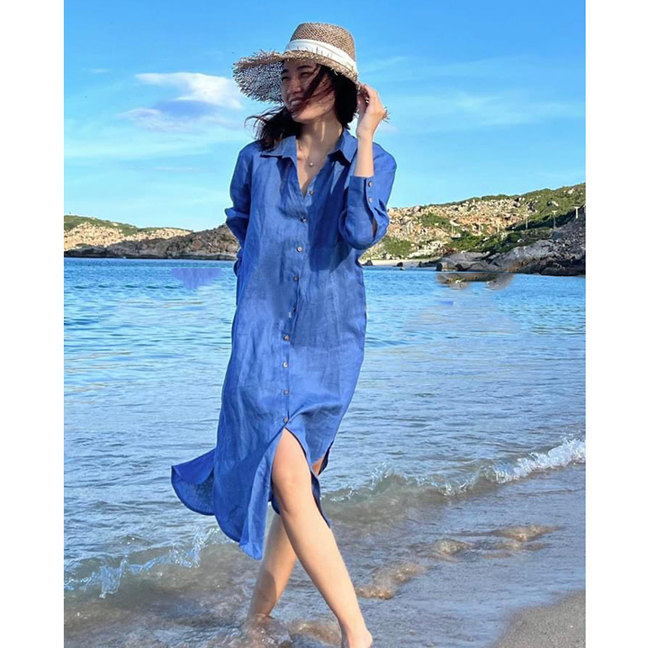 Đầm suông sơ mi Linen tơ Hàn mềm mại không kén dáng mặc ArcticHunter, có 2 màu lựa chọn